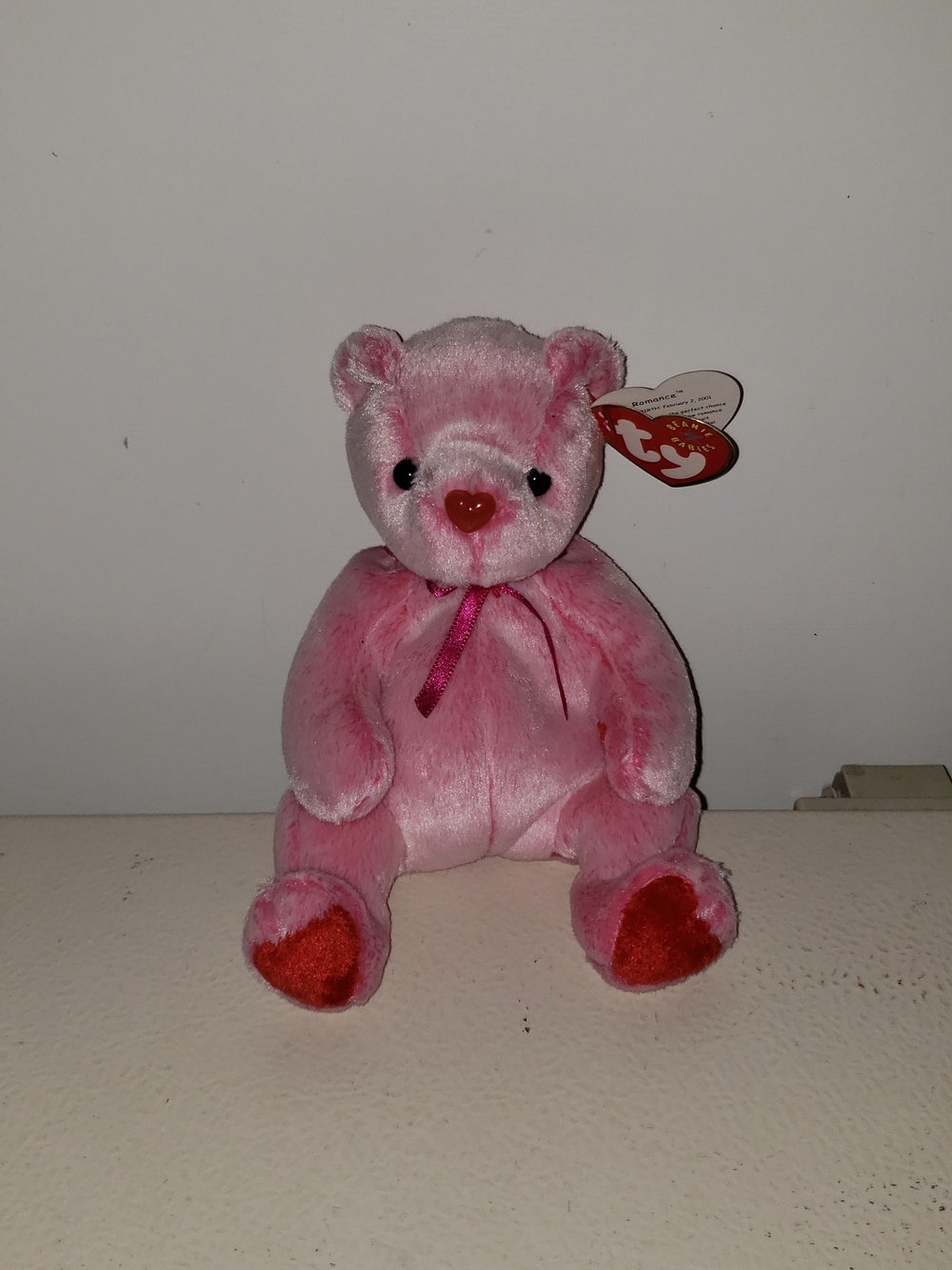 TY Romance the Pink Heart-Nose Plush Bear - Soft Valentine's Stuffed Toy